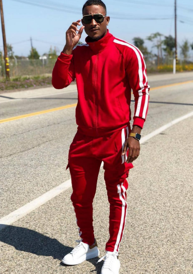 Red and white tracksuit mens store
