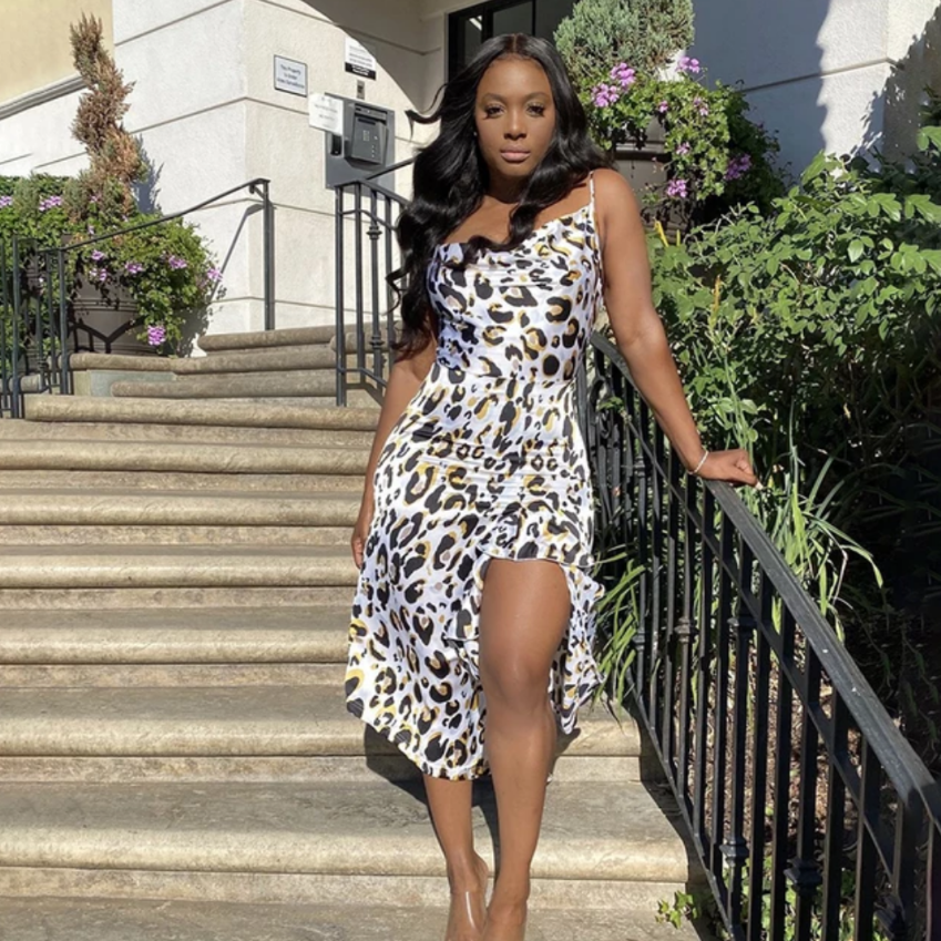 Animal print split sales dress