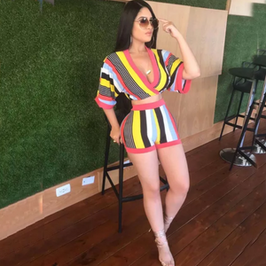 women's stripe short set